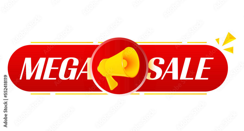 Aufkleber megaphone with mega sale on white background. megaphone banner. web design. vector