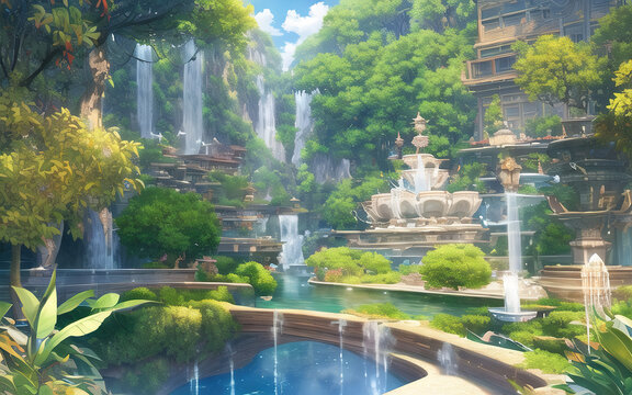 anime style babylon paradise ancient landscape