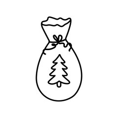 Santa Claus bag doodle. Big Christmas sacks with yellow ribbon. Winter holidays concept. 