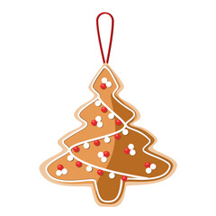 Gingerbread cookie Christmas tree with decoration vector illustration 