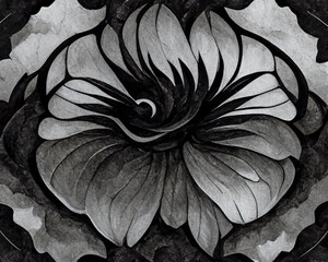 Watercolor, rice paper texture with flower drawn with black ink, japanese creative background