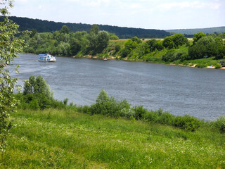 Fototapeta premium summer panorama of the Russian Oka river on a sunny day