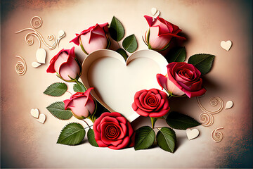 Hintergrund Herz und Rosen Illustration mit Textfreiraum, für Valentinstag, Hochzeiten, Verlobung, Muttertag