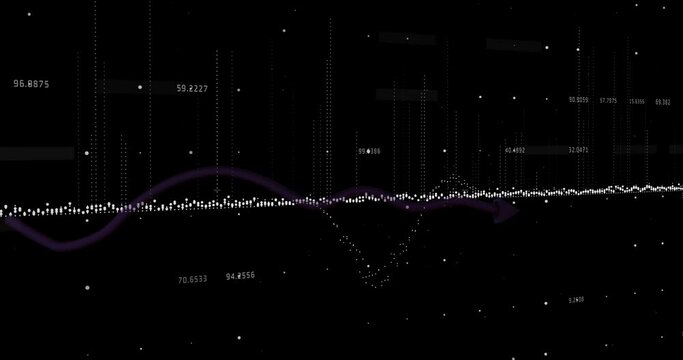 Animation of statistics and data processing on black background