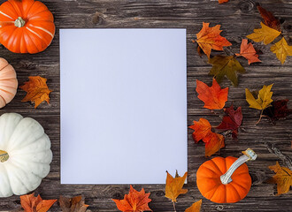 Blank thanksgiving/halloween border with white paper in the middle