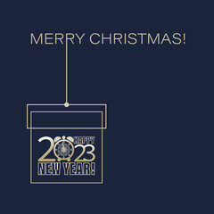 Christmas gift. 2023. Clock strikes 12. Happy New Year. Design for a postcard, poster in a minimalist style 
