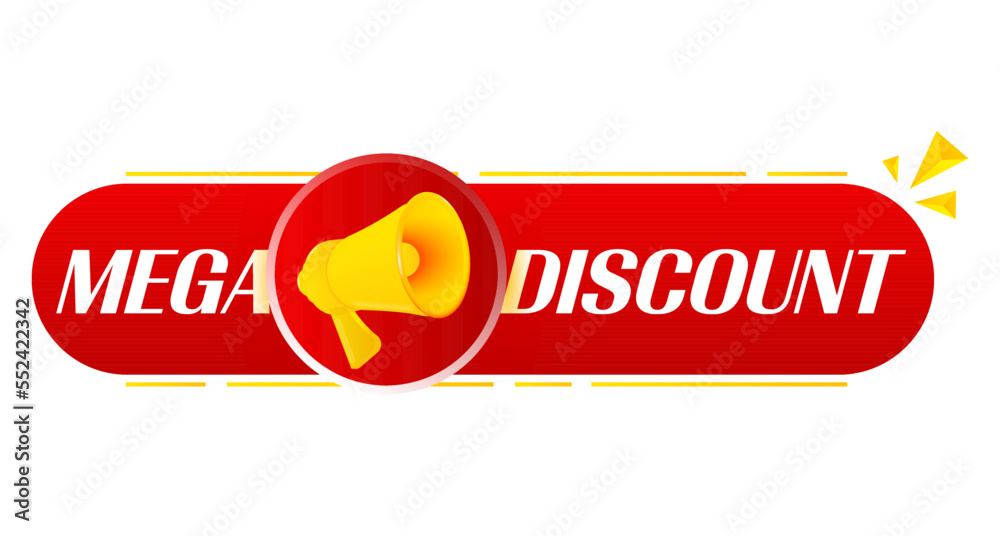 Poster megaphone with mega discount on white background. megaphone banner. web design. vector