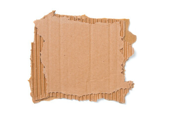 Cardboard corrugated piece with ripped edge on white background