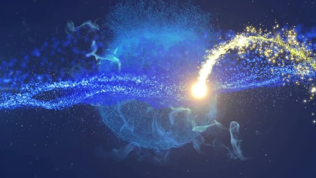 Animation of shooting star over blue globe and mesh