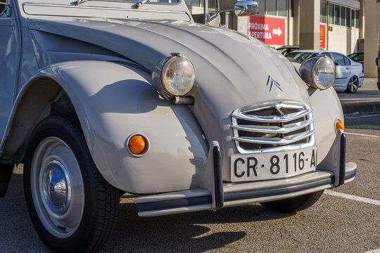 Barcelona, Spain-November 27, 2022. Citroën 2 CV was a very economical French car that began production in 1948 with the intention of motorising the working classes.