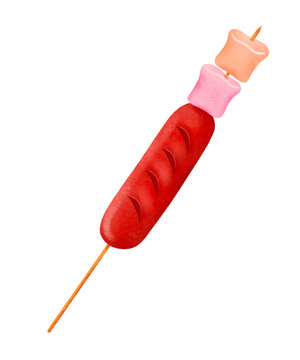 Filipino hotdog smooth warm colors marshmallow stick