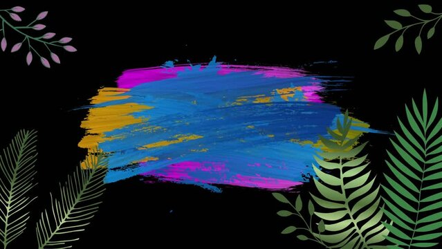Animation of plants over multicolored paint strokes on black background