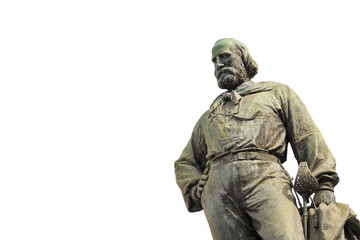Fototapeta na wymiar Bronze monument of the Italian general Giuseppe Garibaldi in the city of Pisa (Tuscany - Italy) - isolated on white concept