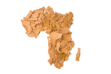 Shape of Africa continent made up of cardboard corrugated pieces  on white background