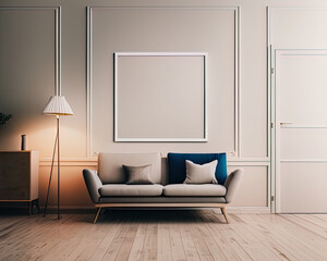 Minimalist clean bright mockup photo of large blank frame