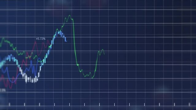 Animation of multi colored graph with numbers over floating infected cell on abstract background
