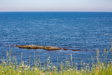 Moody water and cormorant birds view from Black Sea, Bulgaria