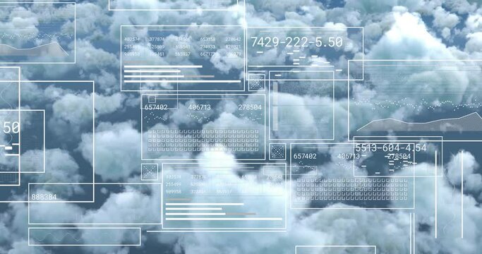 Animation of data processing over sky with clouds