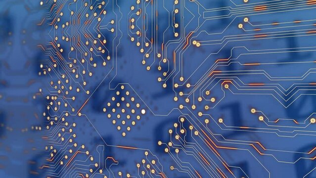 Animation of dots forming circuit board pattern over binary codes