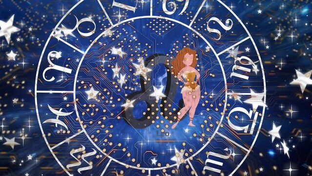 Animation of shapes and stars over horoscope