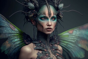 Dragonfly Goddess. Generative AI, non-existent person.	