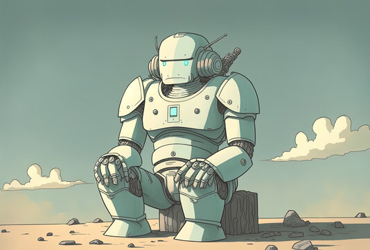 Image of a robot doing meditation. Generative AI