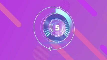 Animation of multiple geometric shapes and circles moving in hypnotic motion in seamless loop on pur