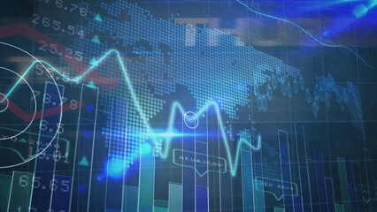 Animation of looping thursday texts, lens flare on infographic interface against abstract background - Powered by Adobe