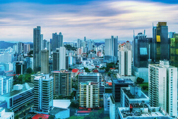 Aerial view of the modern skyline of Panama City , Panama