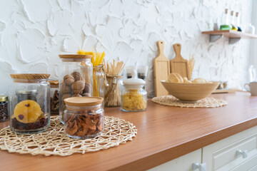 beautiful bright kitchen with oak countertops.