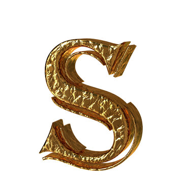 Fluted gold letters. right side view. letter s