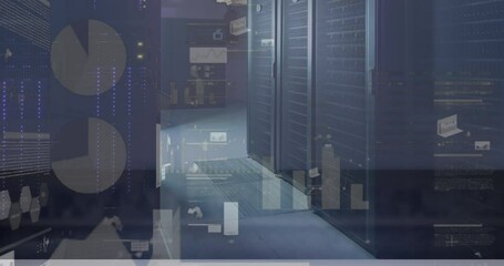 Animation of infographic interface against server room in background - Powered by Adobe