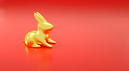 Realistic golden rabbit. 3d render. Chinese new year symbol