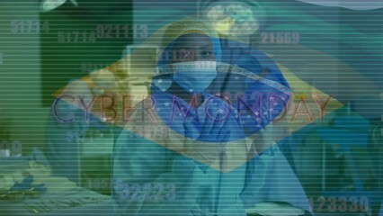 Animation of flag of brazil and data processing over diverse doctors - Powered by Adobe