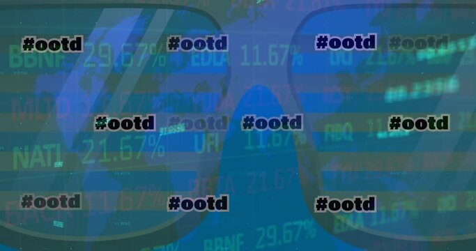 Animation of data processing and ootd texts over world map