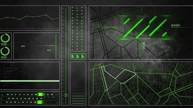 Animation of data processing over shapes on black background