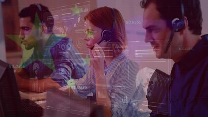 Animation of data processing and flag of china over diverse business people in office - Powered by Adobe