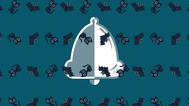 Animation of cat and bat icons over bell