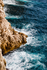Water and rocks. Top view of the Adriatic Sea in Dubrovnik, Croatia