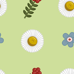 Summer flower pattern on a green background