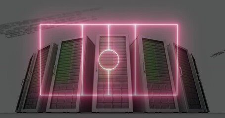 Animation of neon stadium and data processing over server room - Powered by Adobe