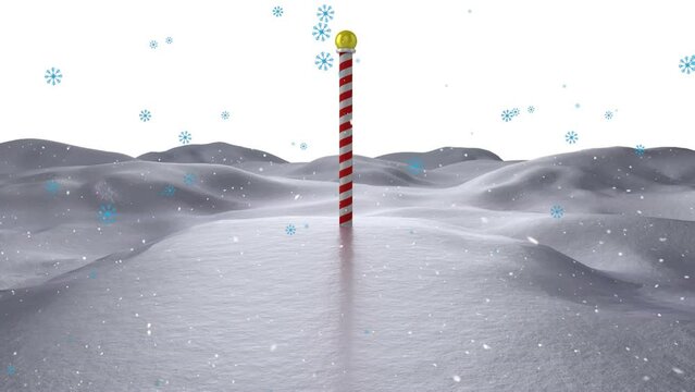 Animation of north pole over snow falling