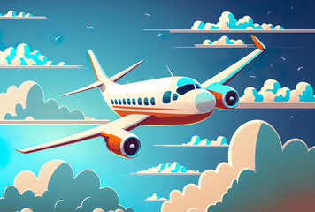 Naklejka premium A gorgeous blue sky and an airplane in the air. Generative AI