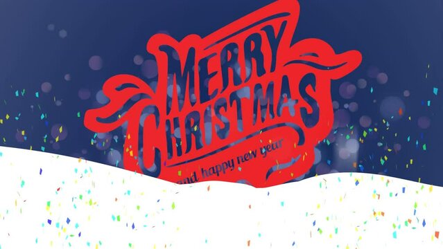 Animation of merry christmas text over confetti falling