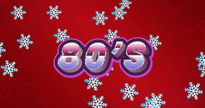 Animation of 80d and snowflakes on red background
