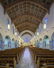 Nave and interior of the historic Cathedral of St. John in downtown Albuquerque, New Mexico