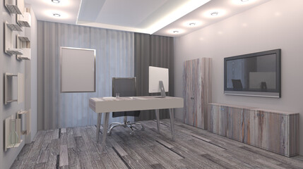 Modern office Cabinet.  3D rendering.   Meeting room. Blank paintings.  Mockup.