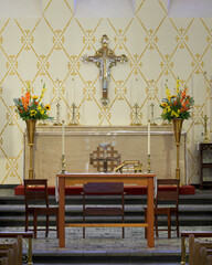 Sanctuary and altar inside the historic Cathedral of St. John in downtown Albuquerque, New Mexico