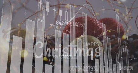 Animation of data processing over christmas text and decorations - Powered by Adobe