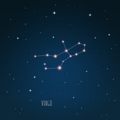 Obraz na płótnie Canvas Constellation Virgo zodiac sign in starry sky. Open space. Vector illustration Virgo constellation in open space